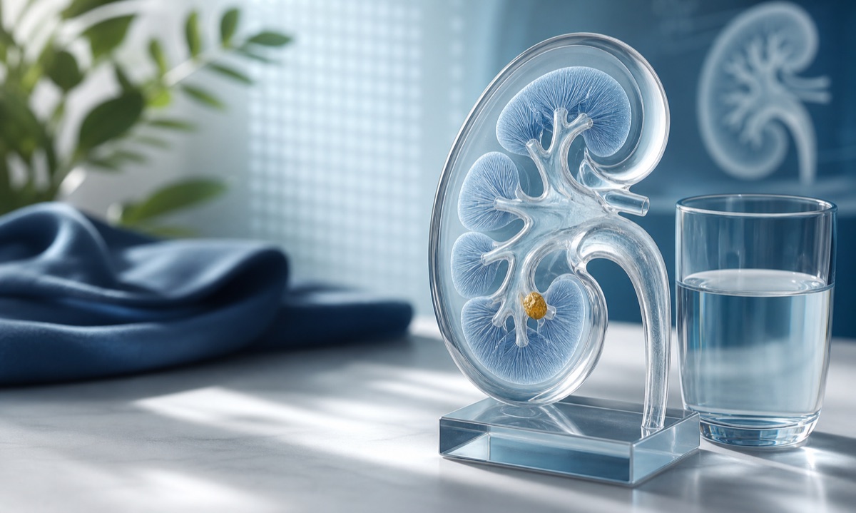 Ilustração de cálculo renal e hidratação