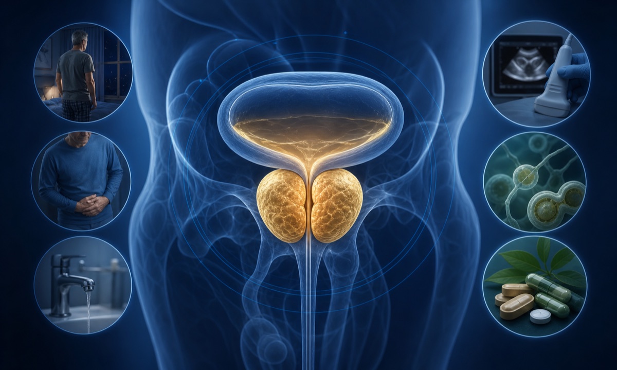 Ilustração médica de hiperplasia benigna da próstata