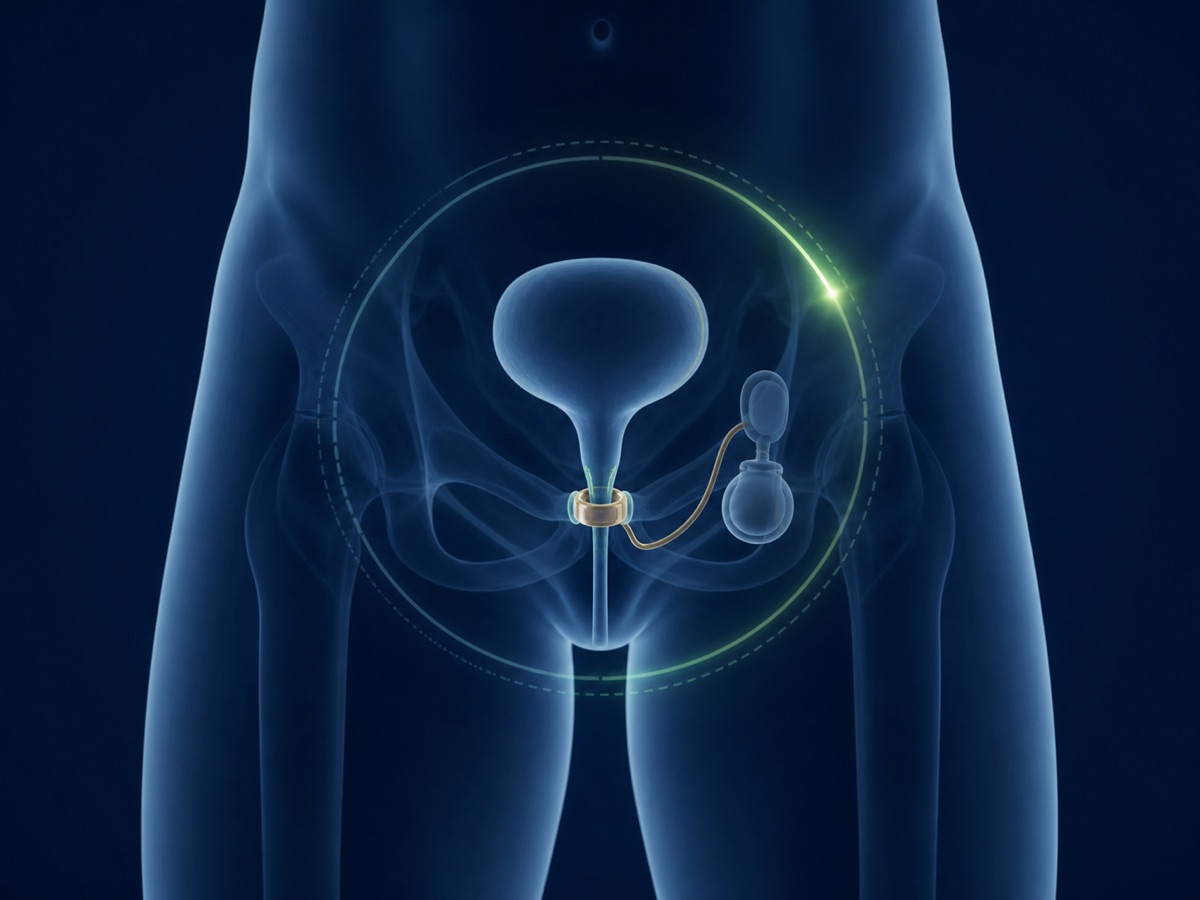 Ilustração médica de esfíncter urinário artificial